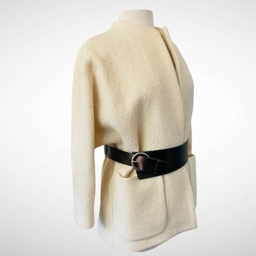 New! Ba&Sh Manteau Clif Ecru Lady Coat Jacket Wool Leather Belt Size 6 View 4